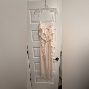 NWT-Haute Hippie 100% Silk Strapless Ruffle Dress Cream Ivory